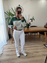 Beyaz Kemerli Straight Jean