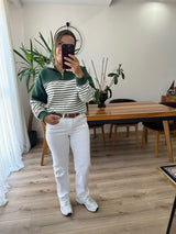 Beyaz Kemerli Straight Jean