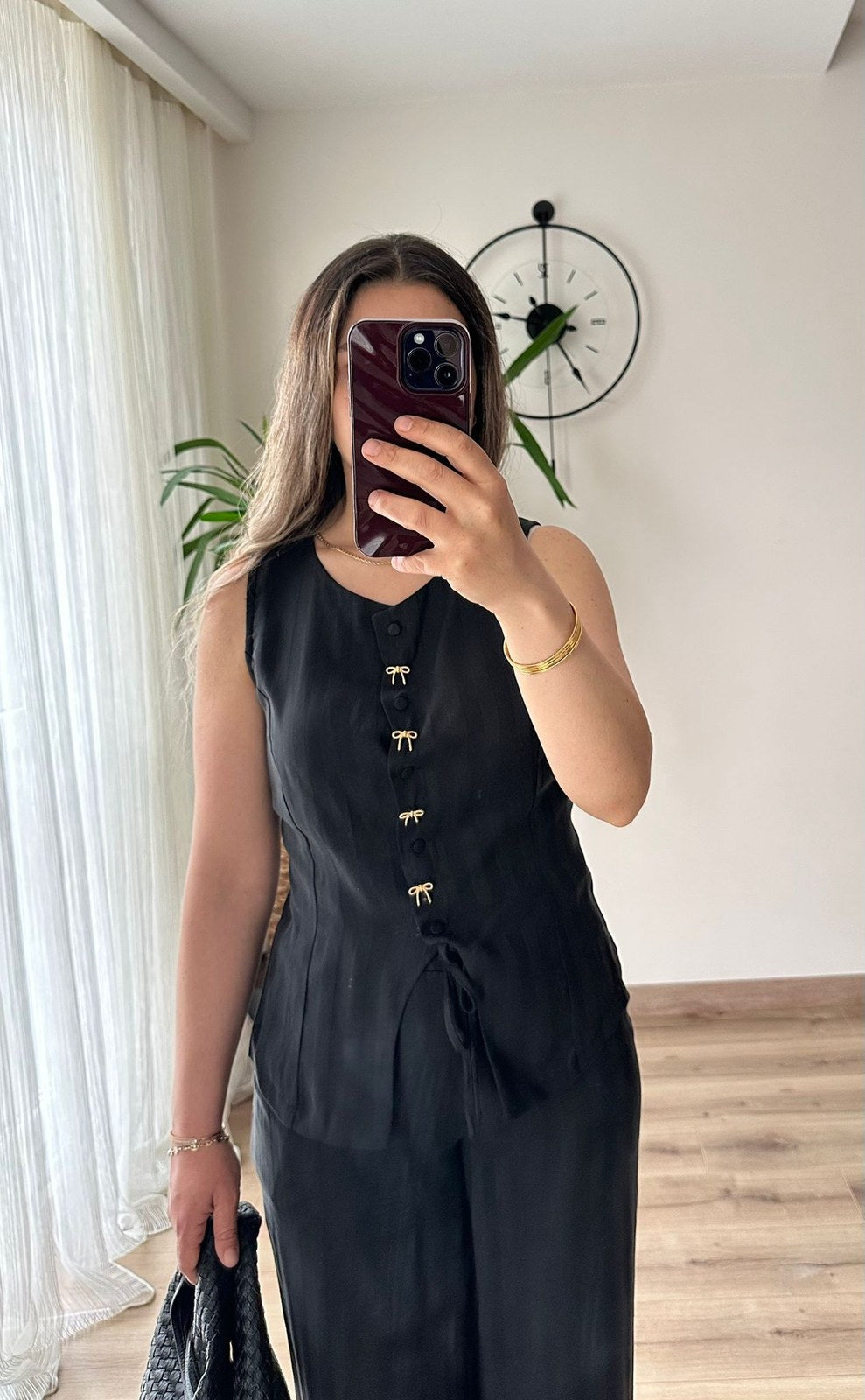 Siyah Fiyonk Düğme Detaylı Premium Takım