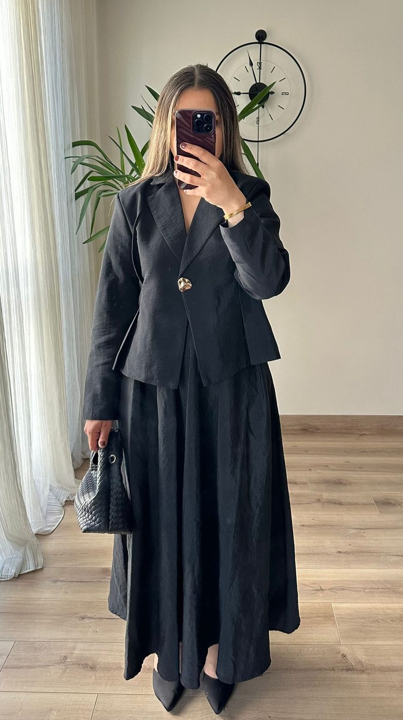 Siyah Blazer Ceket Uzun Etek Takım