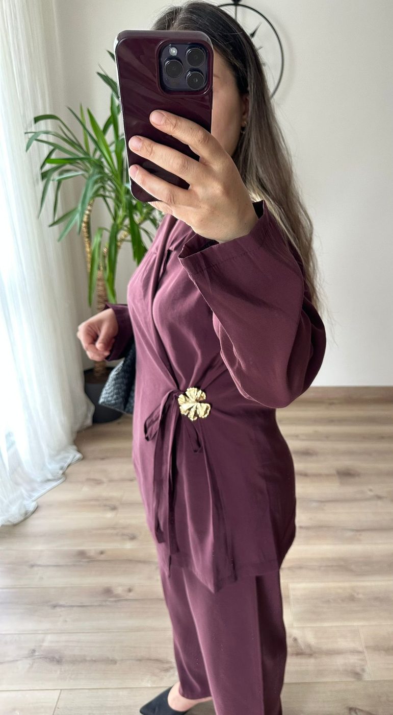 Mürdüm Kruvaze Bağlama Gold Tokalı Takım