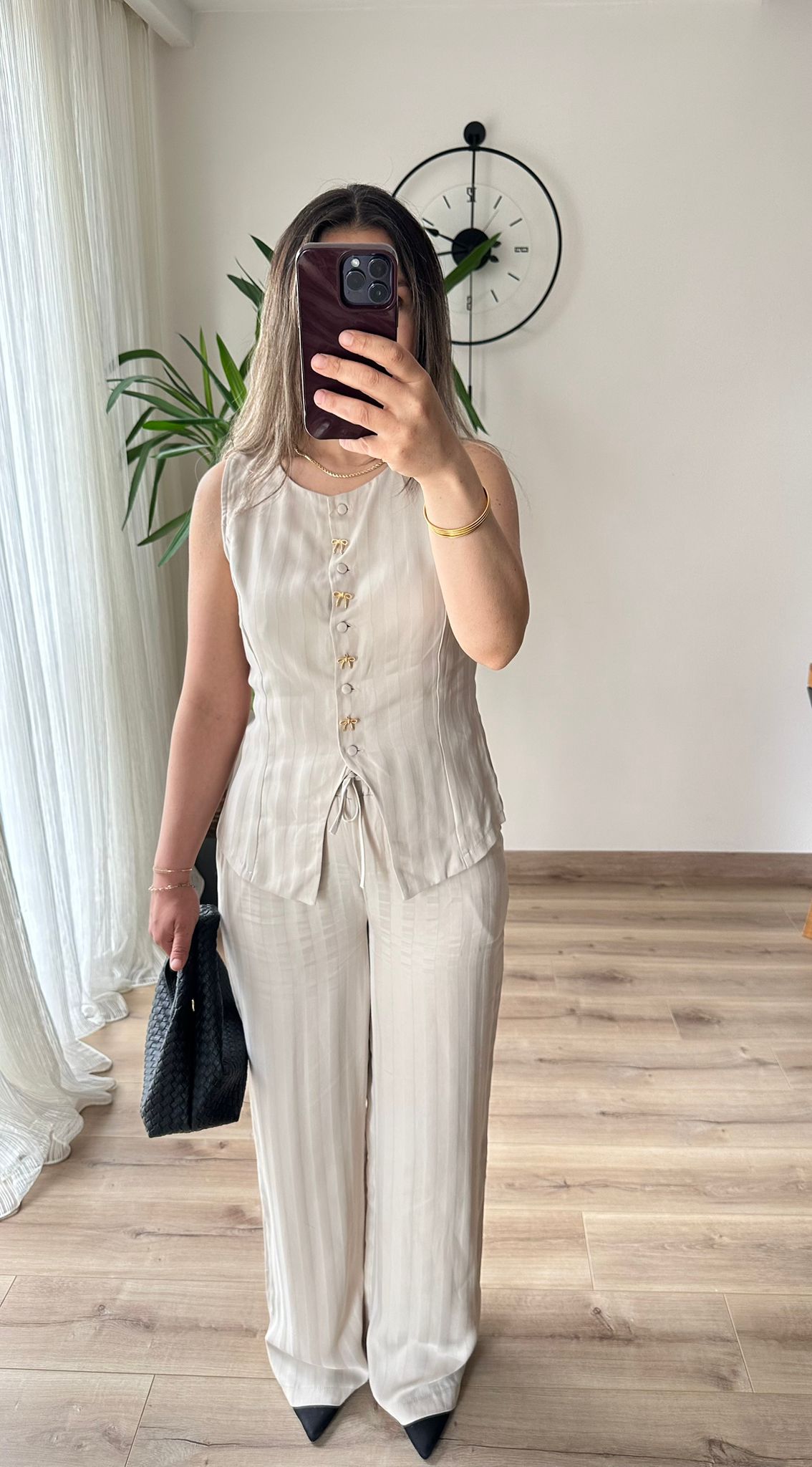 Bej Fiyonk Düğme Detaylı Premium Takım