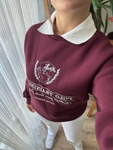 Bordo Polo Yaka Baskılı Sweatshirt