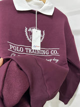 Bordo Polo Yaka Baskılı Sweatshirt