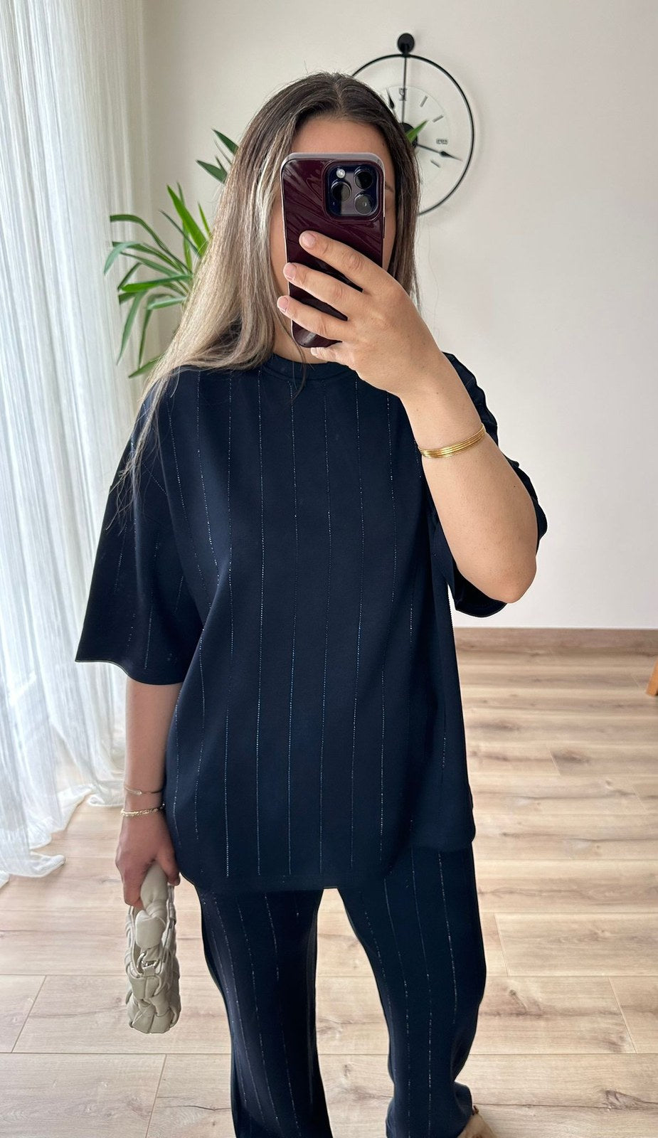 Lacivert Taşlı Modal Takım