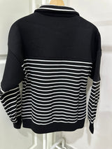 Siyah Çizgili Yarım Fermuarlı Sweatshirt