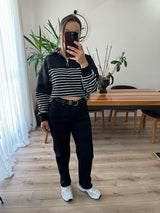 Siyah Kemerli Straight Jean
