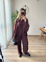 Mürdüm Pilise Gömlek Pantolon Takım