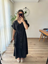 Siyah Boydan Düğmeli Uzun Elbise