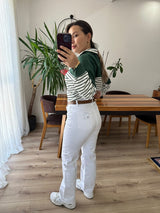 Beyaz Kemerli Straight Jean